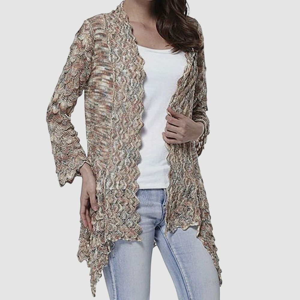 Simply Couture Crochet Cardigan Sweater Open Front Asymmetrical S?